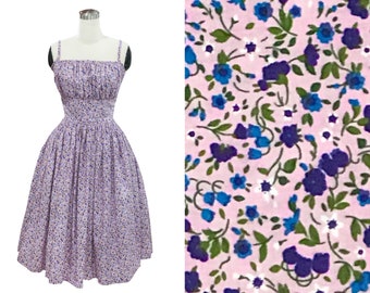 LOLO Dress #4 "Lavender Little wildflowers" - Gathered Shelf Bust - Full Gathered Skirt - Vintage - Rockabilly Dress - 1950s Dress