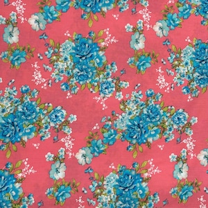 Neu! &quot;Stoff &quot;&quot;Blaue Rose auf Pink&quot;&quot; - Floraler Baumwollstoff - Baumwolle - Quiltstoff - Meterware.&quot;