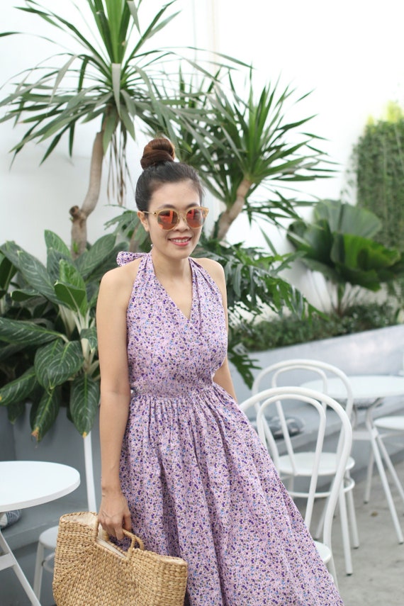 open lace back dress 1950s Halter Dresses for Women Vintage Button Lapel Swing Dresses 50s 60s  Purple Pin Up Dresses Audrey Hepburn Rockabilly Dresses with Pockets  Lavender Small at Amazon Women's Clothing store