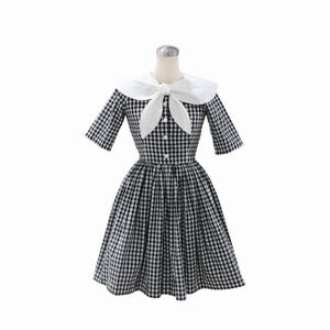 NEW! LOLO Dress #11 &quot;Black Gingham with White Sailor Collar &quot; - Full Gathered Skirt - 3/4 Sleeves - Sailor Collar Dress - 1950s Dress