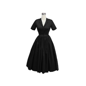 NEW! LOLO Dress #1 Solid Black - SHORT Sleeves - Full Gathered Skirt - Pinup Dress - Vintage Dress - Rockabilly Dress - 1950s Dress