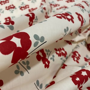 NEW! Fabric “Red Lovely Floral on Cream"  Red Floral Print on Cream Background - 100 percent of cotton - Floral Cotton Fabric - By The Yard