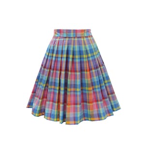 NEW! Pleated Skirt Rainbow Plaid - Custom Skirt - Pinup Skirt - 1950s Skirt - Rockabilly Skirt