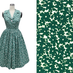 LOLO Dress #9 &quot;Green Floral&quot; - Full Gathered Skirt - Retro Notched Shawl Collar - Rockabilly Dress - Pinup Dress - 1950s Dress