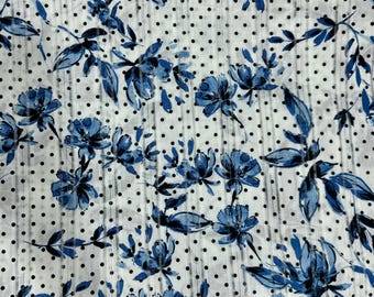Tela "Flores de invierno y lunares negros" - Fondo blanco - Tela de algodón floral - algodón - Tela para acolchado - cortada a medida