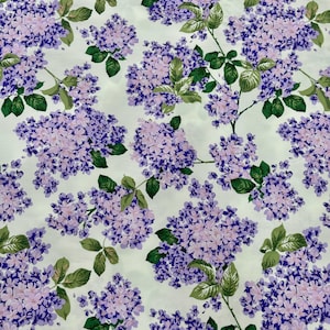 NEW! Fabric “Purple Hydrangea floral&quot; hydrangea floral Print on The white Background - 100% cotton - Quilting Fabric - By The Yard
