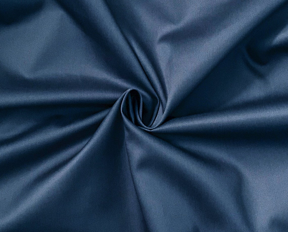 By the Yard Fabric Solid Navy Blue Cotton Sateen Fabric Etsy