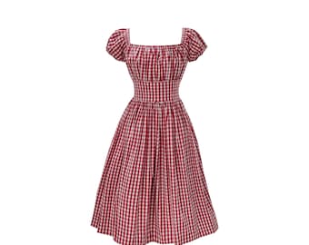 NEW! LOLO Dress #23 "RED Gingham" - 0.8cm Square - Gathered Shelf Bust - Puffed Peasant Sleeves - Full Gathered Skirt - 1950s Picnic Dress
