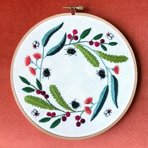 Christmas Beetle Wreath PDF Embroidery Pattern by Lily Adelaide Upton image 2