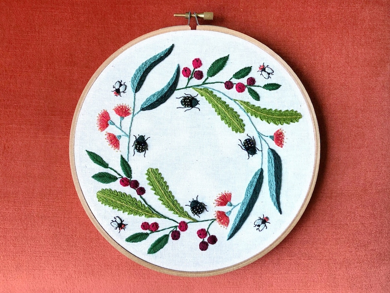 Christmas Beetle Wreath PDF Embroidery Pattern by Lily Adelaide Upton image 2