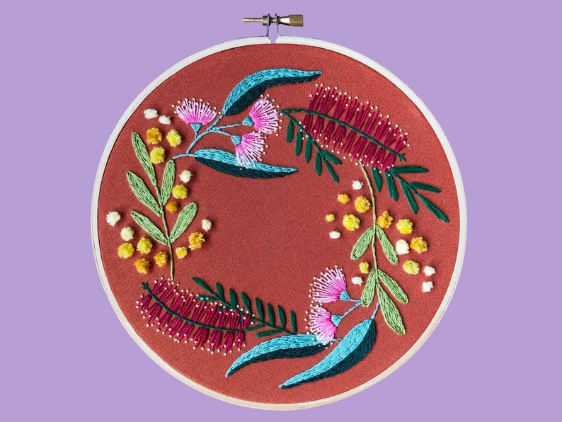Embroidery Kit for Beginners Fuzzy Wattle Wreath beginners kit and embroidery tutorial Lily Adelaide Upton image 3