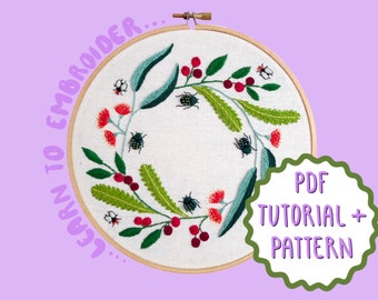 Christmas Beetle Wreath  Embroidery Tutorial + Pattern by Lily Adelaide Upton