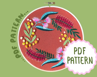 Fuzzy Wattle Wreath PDF Embroidery Pattern by Lily Adelaide Upton