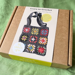 Granny Square Tote Bag Crochet Kit Muted Multicolour/Grey - beginner friendly kit and tutorial