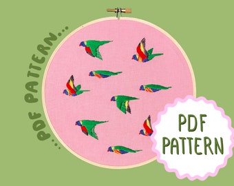 Rainbow Lorikeets PDF Embroidery Pattern by Lily Adelaide Upton