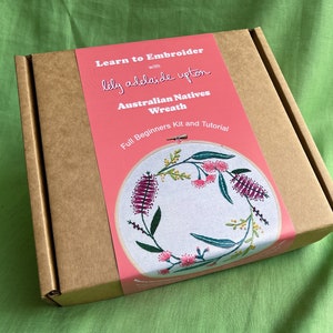 Embroidery Kit for Beginners Australian Natives Wreath beginners kit and embroidery tutorial Lily Adelaide Upton image 1