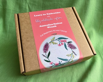 Embroidery Kit for Beginners - Australian Natives Wreath - beginners kit and embroidery tutorial - Lily Adelaide Upton