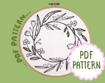 Monochrome Australian Natives Wreath PDF Embroidery Pattern by Lily Adelaide Upton