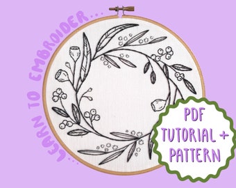 Monochrome Australian Natives Wreath Embroidery Tutorial + Pattern by Lily Adelaide Upton