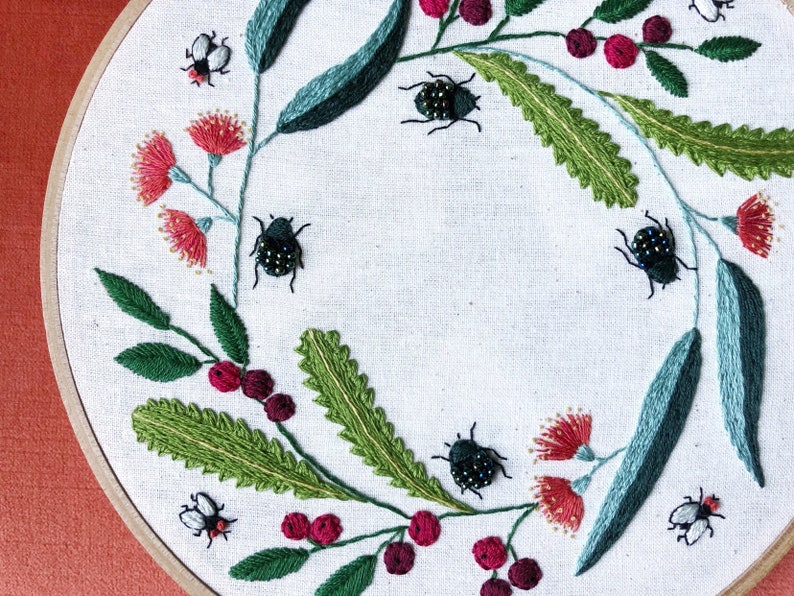 Christmas Beetle Wreath PDF Embroidery Pattern by Lily Adelaide Upton image 3