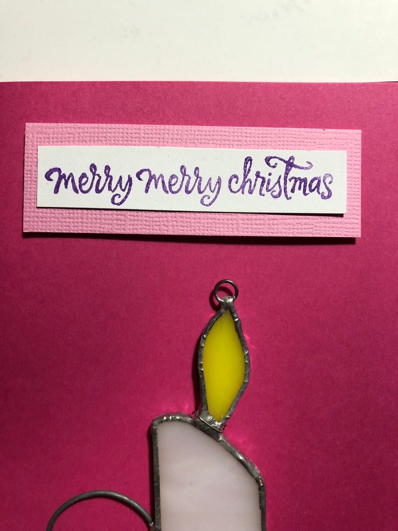 Gift in One Blank Insert Page Merry Christmas Leadlight Gift Card Stained Glass 13d Candle Mobile Attached to Card
