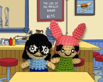 Tiny Louise and Tina “Bob's Burgers” inspired Crochet Toy | Handmade Amigurumi Collectible