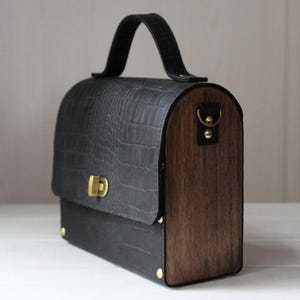 Vintage schwarz Holz Crazy Horse Leder exklusive handgefertigte Tasche Geldbörse Handtasche für Frau Umhängetasche für Geschenk Crossbody Holz Kupplung