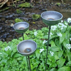 Rain catchers - Rusty metal rain catchers - plant supports - garden stakes - bird bath - bird feeders - garden sculpture - rust garden art