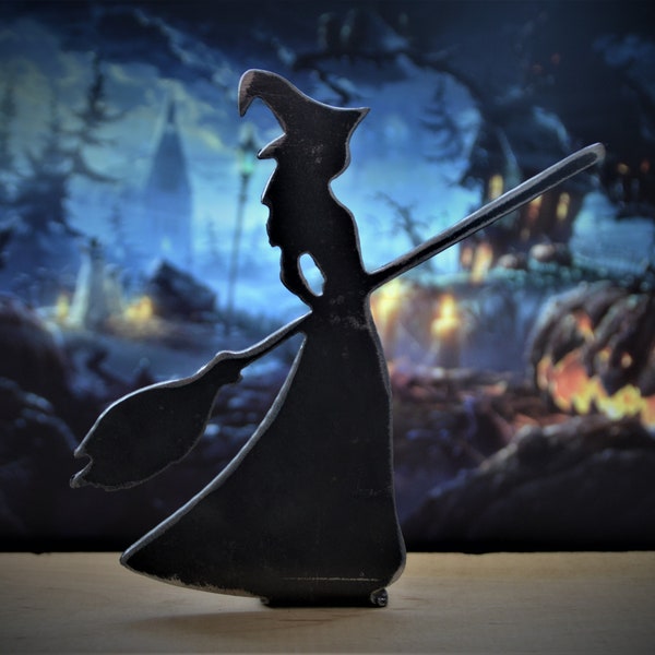 Witch fence topper, Halloween decoration,  Witch on a broom