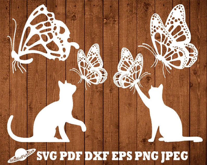 Cats with butterflie decal svg stickers svg butterflies Etsy