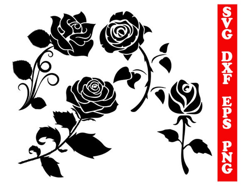Download Clip Art Roses Dxf Flower Cut Files Svg Shirts Scrapbooking Svg Roses Clipart Rose Silhouette Cricut Files Rose Png Flower Svg Dxf Rose Svg Art Collectibles