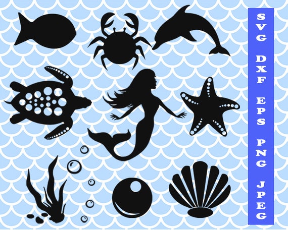 Download Marine Clipart Svg Mermaid Svg Fish Svg Turtle Svg Marine Etsy