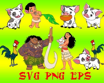 Moana svg, Disney svg, moana clipart, Disney clipart, svg shirts, Disney princess svg, maui svg, cut files, baby moana svg, piggy svg