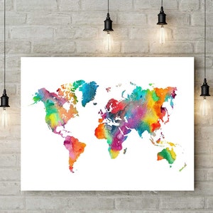 Watercolor World Map Printable, World Map Print World Map Poster World Map Wall Art Digital World Map Download Nursery Map World Map Decor image 1
