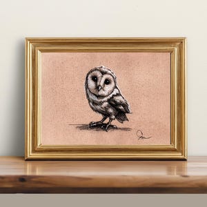 Cute Owl ORIGINAL, NOT A PRINT Ink Drawing Owl Painting Funny Art Decor Gifts Whimsical Cottage Core Decor Vintage Style Art Original Art