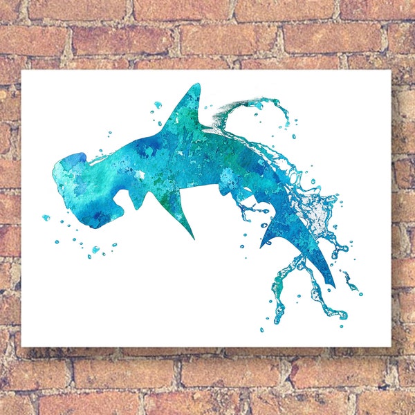 Watercolor Hammer Shark Print - Nautical Decor Ocean Print Shark Decor Nursery Boys Room Hammer Shark Poster Shark Wall Decor Shark Download