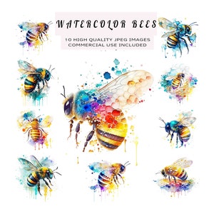 Bee Bumblebee Clipart - 10 hoge kwaliteit JPEG's - aquarel kunst, kaart maken, Wall Decor, Craft, commercieel gebruik, honingbij honingraat bijen