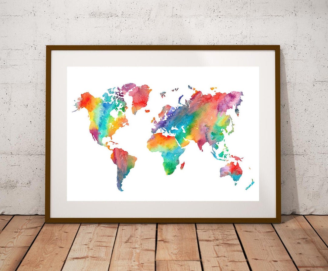 Watercolor World Map 3 - Printable World Map Wall Art World Map Poster ...