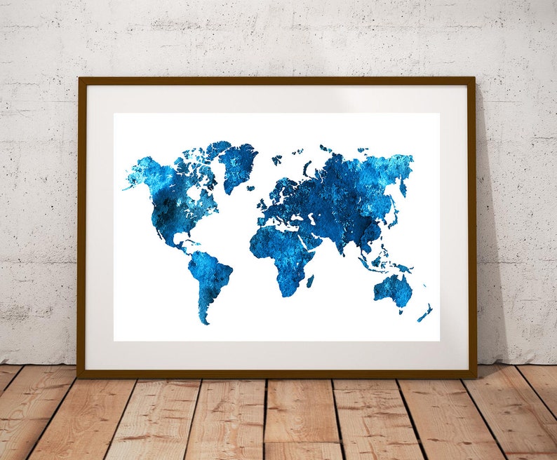 Navy Blue World Map Printable Navy Blue Watercolor World Map - Etsy UK