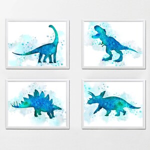 Set of 4 Dinosaur Prints - Dinosaurs PRINTABLE ART Dinosaur Poster Dinosaur Print Nursery Art T-Rex Dinosaur Decor Party Gift Kids Wall Art