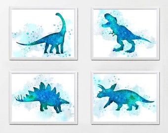 Set of 4 Dinosaur Prints - Dinosaurs PRINTABLE ART Dinosaur Poster Dinosaur Print Nursery Art T-Rex Dinosaur Decor Party Gift Kids Wall Art