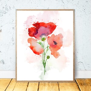 Watercolor Poppy PRINTABLE ART - Poppy Painting Plant Poppies Decor Poppy Poster Minimalist Botanical Drawing Flowers Print Flower Wall Art