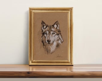 Wolf Sketch ORIGINAL, NOT A PRINT Wolf Ink Charcoal Drawing Painting Art Decor Gifts Cottage Core Decor Vintage Style Art Original Art