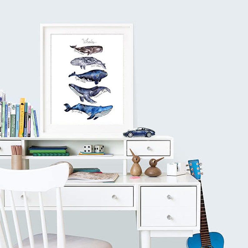 Watercolor Whales Print Kids Room Decor Nautical Ocean Print Etsy