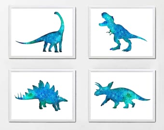 Set of 4 Dinosaur Prints - Dinosaurs PRINTABLE ART Dinosaur Poster Dinosaur Print Nursery Art T-Rex Dinosaur Decor Party Gift Kids Wall Art
