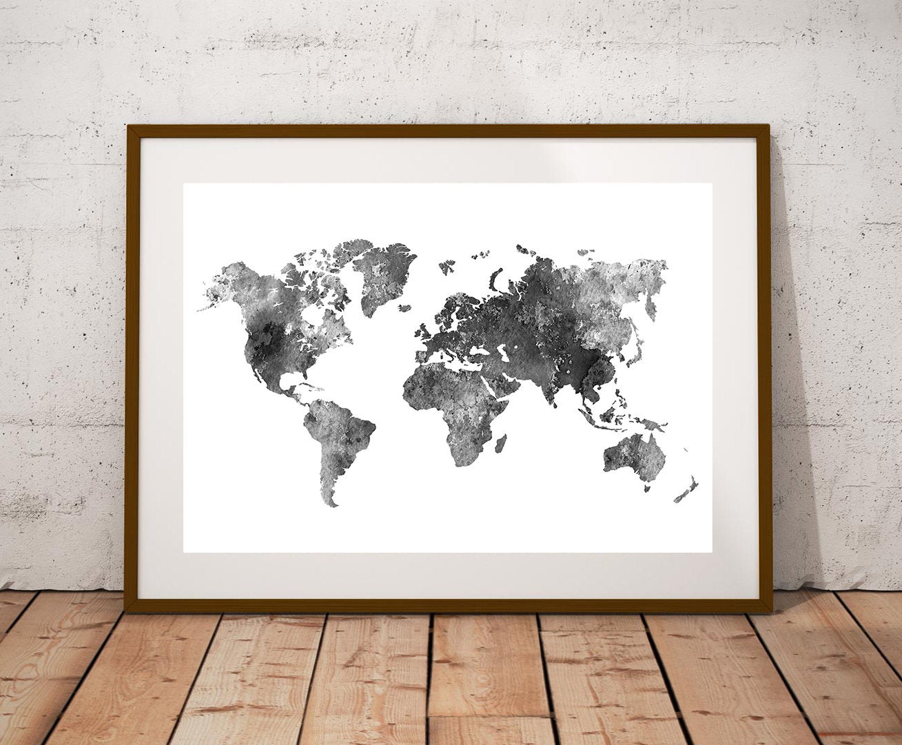 World Map Printable Black and White Watercolor World Map | Etsy