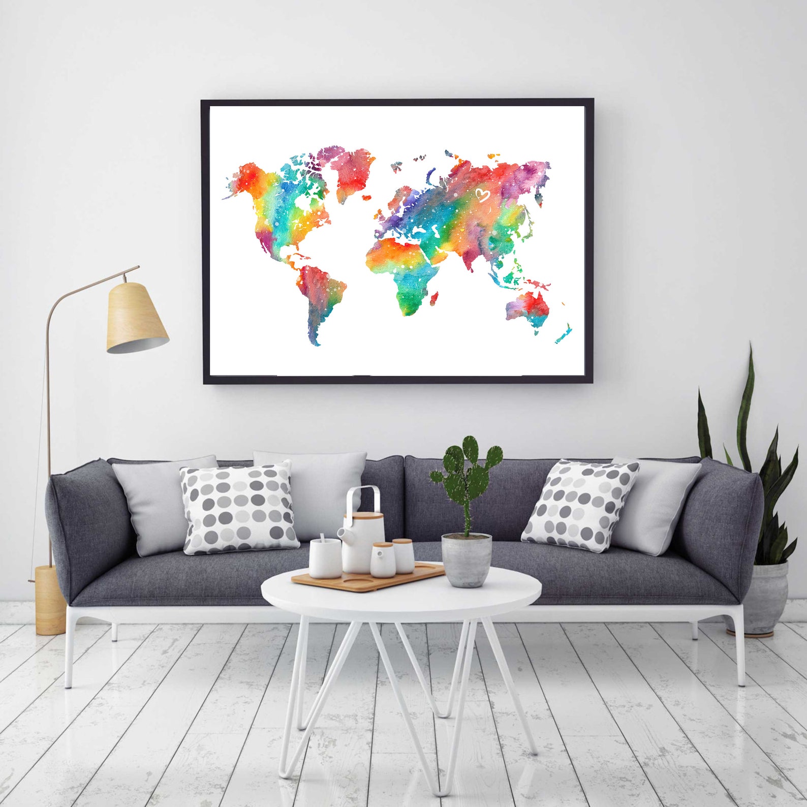Watercolor Love World Map -printable World Map Wall Art Decor World Map ...