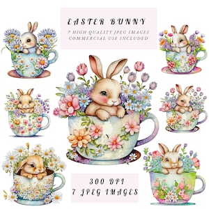 Easter Bunny Clipart - 7 High Quality JPEGs - Watercolor Art, Journals, Card Making, Wall Decor, Craft, Commercial Use - Digital Download