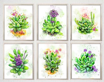 Set of 6 Watercolor Succulents PRINTABLE ART Succulent Print Succulent Poster Nursery Succulent Art Botanical Prints Plant Plants Garden