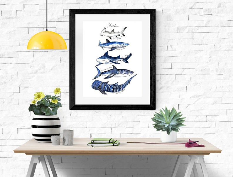 Watercolor Sharks Printable Art Sharks Print Nautical Decor | Etsy